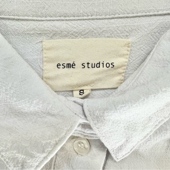 NWOT Esmée Collections textured oversized linen crisp white Button down Shirt S - Picture 8 of 10